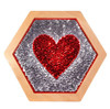 LiteZilla Multi-Sensory Hexagon Panel - Red to Silver Sequin Flip XL, a sensory sensory toy featuring a hexagon shape with a red and silver sequin flip design on a wooden base.