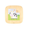 Moje Bambino Cow Puzzle Sensory Wall Panel, wooden wall-mounted puzzle featuring colorful sliding tiles that form a cartoon cow in a sunny green field.