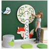Moje Bambino Tree with Fox Sensory Wall Activity, child moving beads along a winding track on a colorful tree-shaped wall panel with a fox and bird design