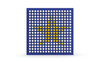 LiteZilla Spinfinity Small Ball STEM Wall Activity, blue wall panel with white and yellow balls arranged in a geometric pattern for interactive STEM play.