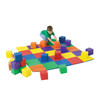 Children's Factory Patchwork Activity Mat and Foam Blocks Set, Rainbow, colorful foam playmat with foam blocks and a child playing on it