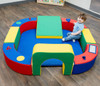 Children's Factory Soft Play Ring with Tunnel and Slide, colorful padded play area for toddlers, featuring a climbing tunnel, slide, and various interactive sections for safe and fun active play.