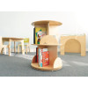 Whitney Brothers Two Level Book Carousel, wooden multi-tiered book display for children's books in a playroom.
