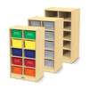 Jonti-Craft 10 Cubbie-Tray Mobile Unit with or without Tubs, wooden storage cabinet with colorful plastic tubs in green, yellow, blue, red, and orange for organization and easy access. Jonti-Craft 10 Cubbie-Tray Mobile Unit with or without Tubs, wooden storage cabinet with colorful plastic tubs in green, yellow, blue, red, and orange for organization and easy access.