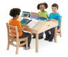 Jonti-Craft Classroom Twin Reading Table, children sitting around the wooden table reading books, ideal for classroom reading activities.