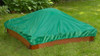 Frame It All Square Sandbox - 4' x 4' x 11", sandbox covered with a green protective cover on a grassy backyard.