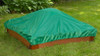 Frame It All Square Sandbox - 4' x 4' x 11", sandbox covered with a green protective cover on a grassy backyard.