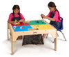 Jonti-Craft Wooden LEGO® Square Table With Dual Storage 32" x 32" , children playing with LEGO blocks on a wooden square table with two storage compartments