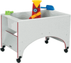 Jonti-Craft Rainbow Accents Space Saver Sensory Table, white sensory table with colorful water spouts and wheels for mobility.