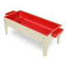 Childbrite Toddler Sand and Water Activity Center, red and cream-colored toddler sandbox with built-in water and sand features.