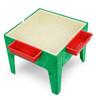 Childbrite Toddler Mite Sand & Water Table, a colorful toddler activity table with a large beige basin and red side trays for sand and water play.