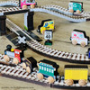 Maple Landmark Town Wooden Train Set, colorful wooden toy train set with multiple train cars and tracks.