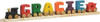 Maple Landmark Wooden Name Train - Primary Colors, colorful wooden train with train cars spelling the name 'GRACE' on a wooden track.