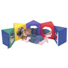 Children's Factory Multi-Image Primary Mirror Pentagon, soft colorful fabric play tunnel with multiple mirrors and open windows for sensory play and exploration for toddlers.