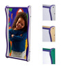 Playscapes Giant Funhouse Giggle Mirror, colorful interactive children's mirror with a smiling girl reflection and vibrant frame design.
