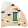 HABA Pro Sensory Learning Wall Activity Panel - Right Quarter Circle, wooden sensory wall with interactive elements including colored beads, clouds, an airplane, and a mirror.