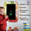 Playscapes Smile Dental Office Heat Sensitive Wall Panel - Green, with a child's handprint glowing on a black surface, surrounded by colorful fruit-themed designs in an educational setting.