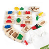 Guidecraft 3D Feel & Find Wooden Puzzle Set, educational preschool toy with colorful wooden shapes and matching textured tiles for sensory and motor skill development.