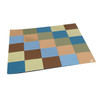 Children's Factory Patchwork Activity Play Mat, Woodland, colorful checkered baby play mat with soft fabric squares in earth tones and blues for kids' play and tummy time.