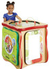 Playscapes MyPlate Activity Island Play Cube, a colorful educational toy for children with a girl playing and engaging with the interactive features.