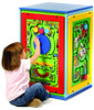 Playscapes Fun Island Cube Activity Center, colorful children's play cube with interactive gears and activities, with a young girl engaging with the toy.