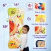 Playscapes Fruit Flip Wire & Bead Maze Wall Toy, colorful fruit-themed bead maze with non-toxic paint, easy to clean, made in USA, and designed for children to develop motor skills.