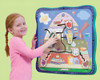 Playscapes Healthy House Activity Wall Toy, colorful interactive wall toy with various removable and slideable food and kitchen-themed pieces for children's play and development.