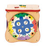 Playscapes Healthy Activity Island Play Cube, colorful wooden activity cube with circular spinning and sliding features for children's play and development.