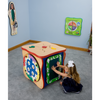 Playscapes Healthy Activity Island Play Cube, a colorful interactive educational toy for children featuring various textures and activities, in a playroom setting.