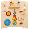 HABA Pro Sensory Learning Wall 'Curve B' Center Panel Toy, a sensory development wall panel with colorful wooden balls, spinning discs, pull beads, and textured elements for sensory learning and fine motor skill enhancement.