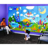 Playscapes Harmony Park Wall Mural, colorful children's mural depicting playful outdoor scenes with children, animals, and whimsical elements in a vibrant park setting.