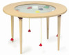 Playscapes Standard Round Magnetic Sand Table, wooden children's educational play table with a glass top and colorful magnetic shapes inside.