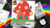After Mouse Interactive Play Touch Table with Custom Company Logo, featuring a colorful mushroom house drawing on the screen, surrounded by art materials, sketches, and color palettes.