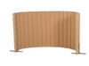 Angeles Quiet Sound Proof Panel Wall Divider 48" x 10' - 3 Colors, wooden acoustic wall partition with a curved design, foldable panels, and black metal stands for noise reduction and sound absorption.