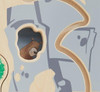 HABA Pro The Forest Sensory Wall Panel, wooden interactive wall panel featuring a bear illustration with a small hideout in the shape of a tree for children's sensory and motor skill development.