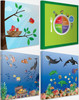 Playscapes Acoustic Designer Art Sound Panels, colorful educational sound panels with marine, bird, and plant illustrations for acoustic management and visual appeal.