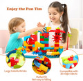 Double-Sided Kids Activity Table with Storage, 105pcs Marble Run Building Blocks, 5-in-1 Multi Activity Play Sand Water Eating T
