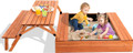 Wooden Kids Sandbox with Foldable Picnic Table & Seat