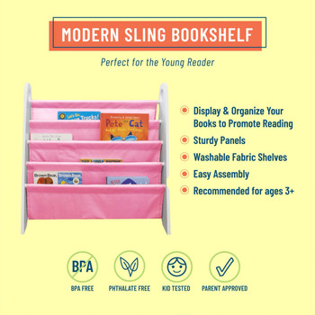 Modern Sling Bookshelf - White w/ Pink1