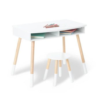 Wildkin Premium Homework Desk and Stool Set - White w/ Natural - FDP00060