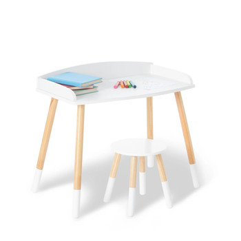 Wildkin Modern Study Desk and Stool Set - White w/ Natural - FDV00070