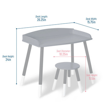 Modern Study Desk and Stool Set - Gray w/ White 1