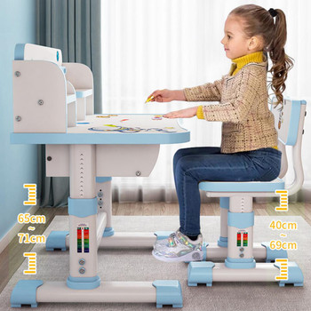Kids Functional Liftable Sturdy Table Chair Set Adjustable Girls School Writing Study Table Chair Set Heighten Bookshelf Room