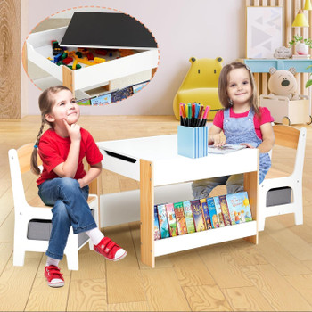 Kids 4 in 1 Table & Chairs Set with Detachable Top