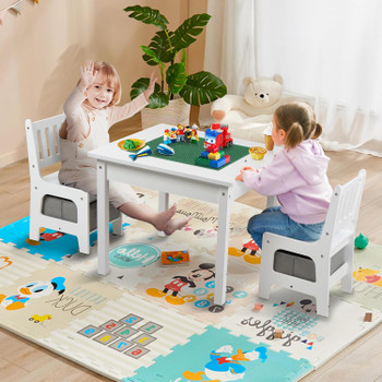 2 in 1 Wooden Activity Table w/Storage, Compatible with Lego and Duplo Bricks 1