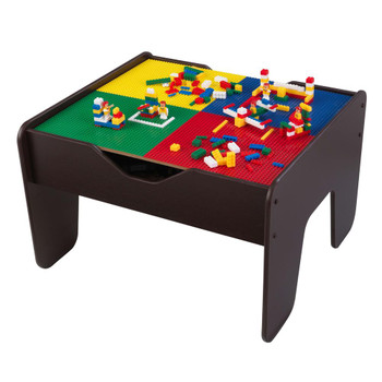 Reversible Wooden Play Table with Train Set and Building Bricks Storage Childrens Activity Table Ages 3