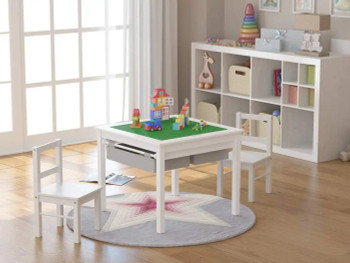 Construction Play Table and 2 Chairs Set with Storage & Built in Lego and Duplo Plate 1