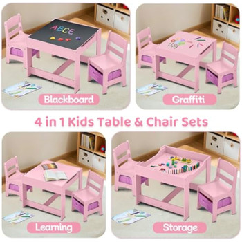 4 in 1 Wooden Kids Table with Reversible Tabletop, Pink 1