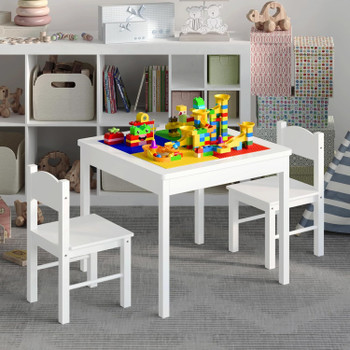 White Kids Building Block Table & Chairs Set 1