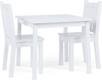 Wooden Table and 2 Chairs Set, White - Square Kids Table and Chair Set for Toddlers and Children for Crafts